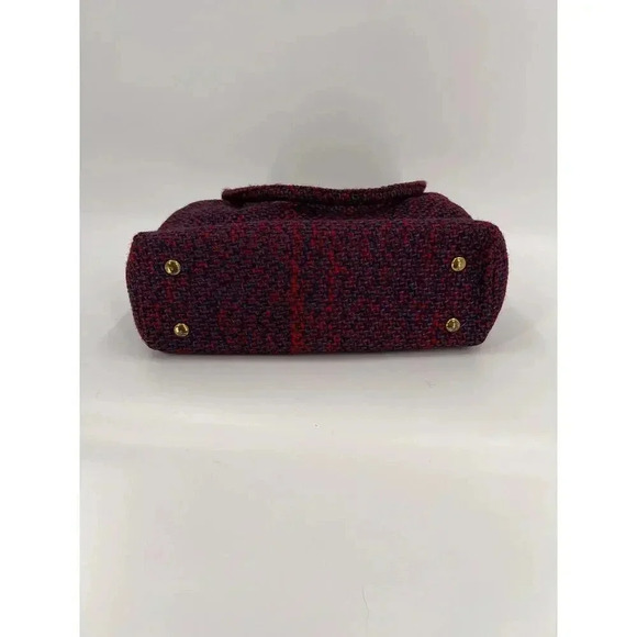 Vintage 50's Wool Red/Blue Tweed Handbag Double Handle Snap Clasp 8" X 12" x 4" - Picture 10 of 13